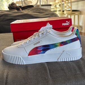 Puma White Sneakers with Colorful Accents/Tie Dye